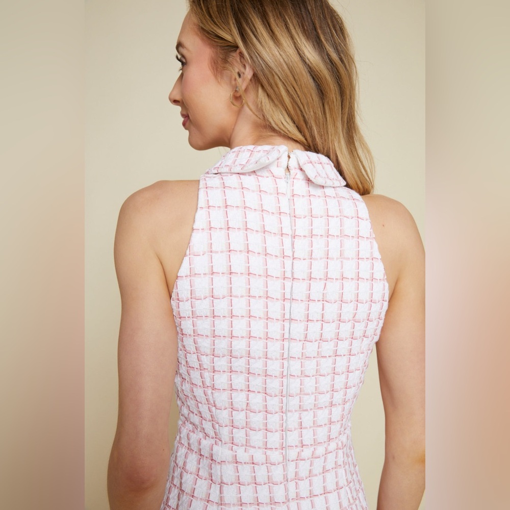MAUDE CLUB Anderson Tweed Halter Polo Mini Dress in Pink Tweed Size S NWT - Picture 6 of 10